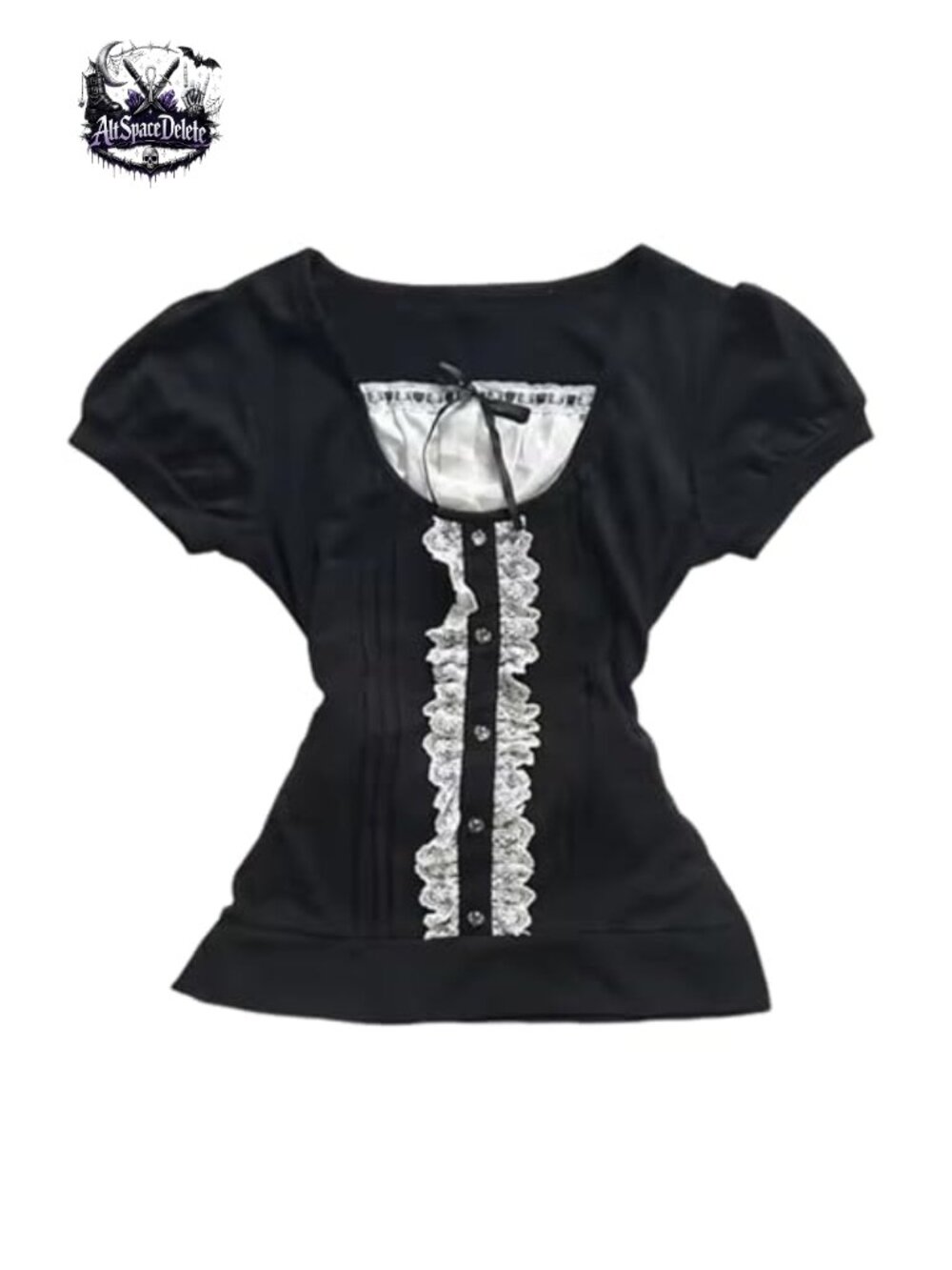 Y2K Grunge Lace Bow Babydoll Crop Top